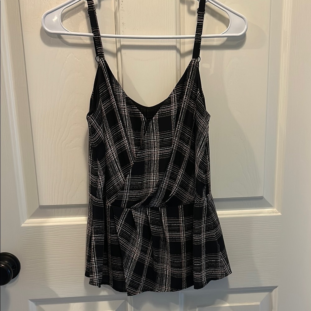 White House Black Market Black and Gray Tie Front Camisole
